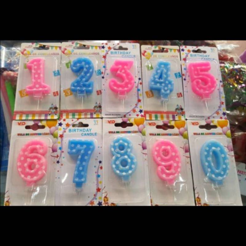 Lilin Angka Polkadot Pink Biru