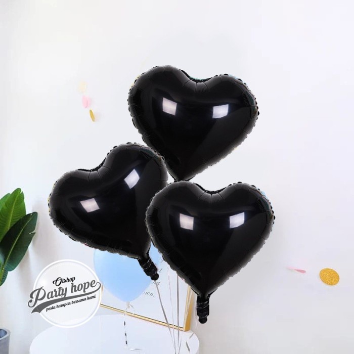 balon foil hati hitam / balon bentuk hati / balon foil love hati hitam