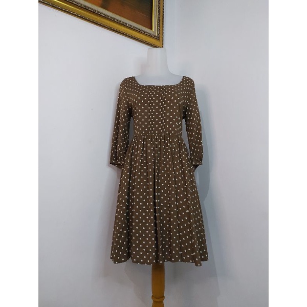 (BISA COD) Dress Vintage, Dress Bunga, Dress Tartan, Longdress, Dressmidi-Polka4