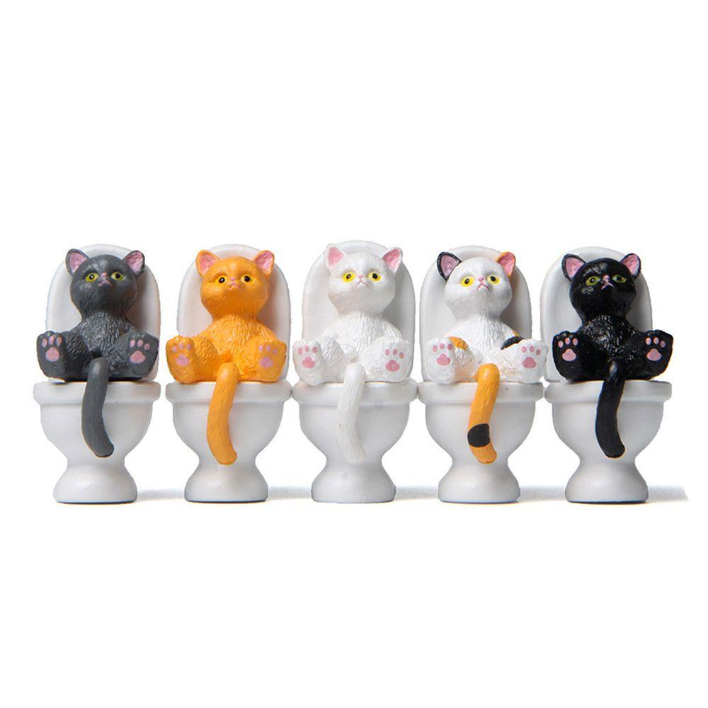 Lanfy Kucing Ornamen Ornamen Resin Hadiah Dekorasi Taman Rumah Toilet Duduk Miniatur Duduk Di Dekatstool Toilet Simulasi Kucing Cat Desktop Peri Taman Ornamen Miniatur Kerajinan Tangan