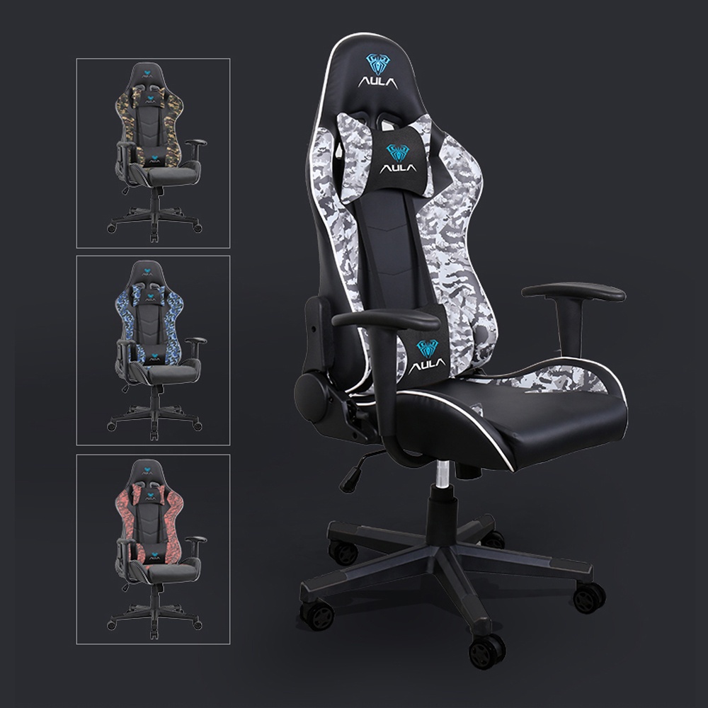 Kursi Gaming/Gaming Chair termurah AULA F-1007 WHITE Camouflag Trend Baru, Angle sampai 180° tiduran