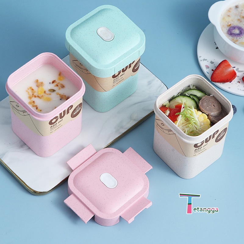 Cangkir Sarapan Multifungsi Mangkuk Sup Jerami Gandum Piknik Portable 550ml BPA FREE
