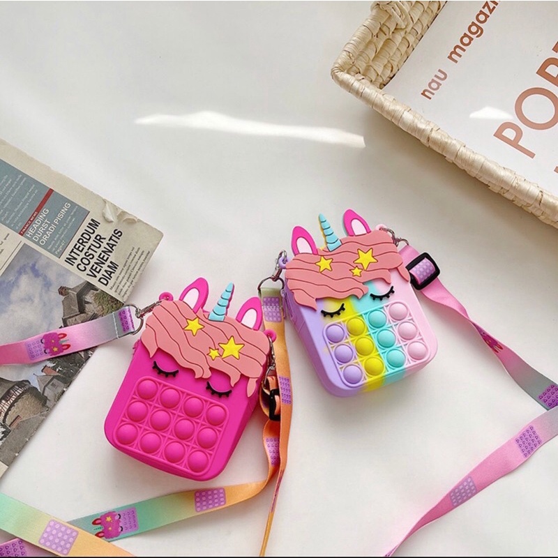 [READY STOCK] TAS JELLY POP IT SELEMPANG ANAK PEREMPUAN UNICORN COD / TAS RUBBER UNICORN HELLOKITTY 
