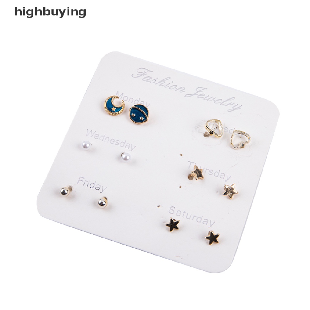 Hbid 6-7 Pasang / set Anting Tusuk Kristal Berlian Imitasi Bentuk Hati / Daun Untuk Wanita