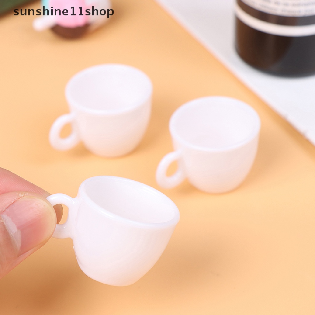 (SHO) 3pcs / Set Mainan Miniatur Cangkir Kopi + Piring Untuk Dekorasi Rumah Boneka