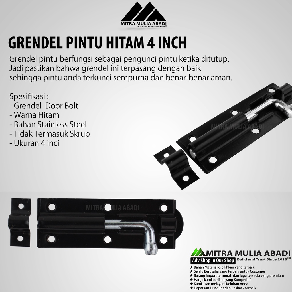 Slot Pintu Grendel 4 Inci Hitam