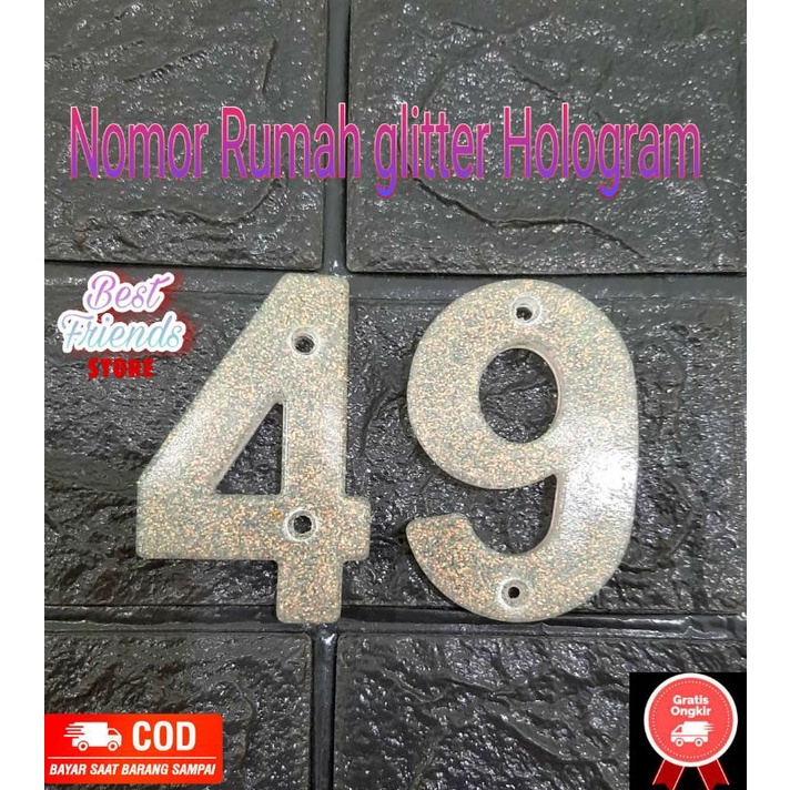 Nomor Rumah aesthetic dan Huruf Timbul Glitter Holo , Angka & Huruf hiasan