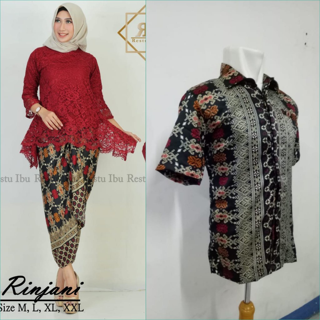Batik Couple Setelan Kebaya Brukat Jumbo Fertya dan Kemeja Batik Dewasa