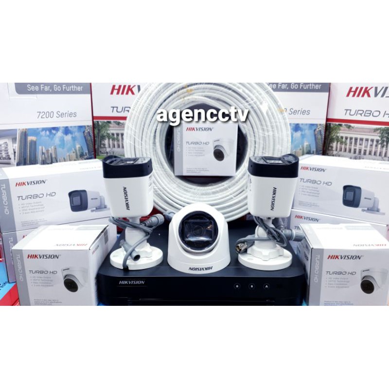 PAKET CCTV 4 CHANNEL 3 CAMERA HIKVISION 2MP 1080P TURBO HD TVI