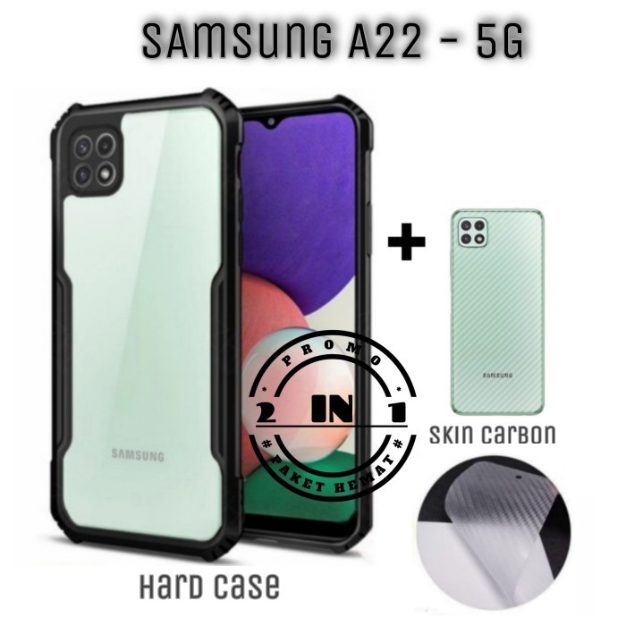 Case Samsung Galaxy A22 5G Paket 2in1 Hard Case Fusion Shockproof & Skin Carbon