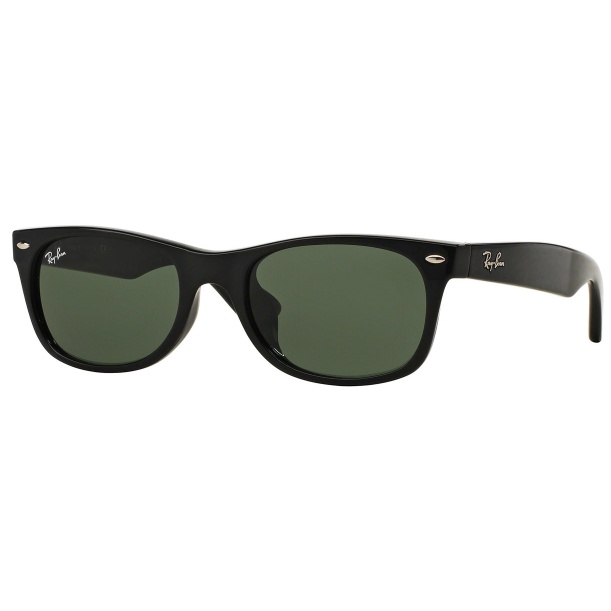 Ray-Ban Sunglass New Wayfarer RB 2132F 901 52 Polished Black w/ Green G-15