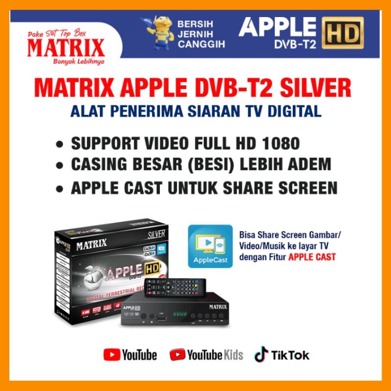 Set Top Box Tv Digital Matrix Apple HD Silver DVB T2 /EWS / set top box dvb t2 / set box tv digital / box tv digital / set top box tv tabung / stb dvb t2 / setopbox