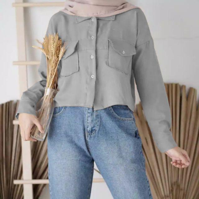 KEMEJA WANITA POCKET HYENA-Grey