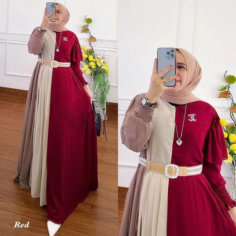 Gamis Wanita Viola Ranbow Dress Bahan Ceruty Babydoll ( Tidak Pakai Ikat Pinggang ) Pakaian Wanita Baju Muslim Wanita Modern Gamis Model Terbaru 2023 Kekinian Dress Kondagan