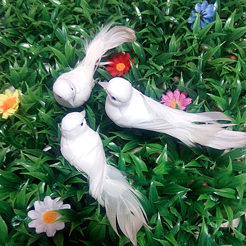 Miniatur Burung  Merpati Buatan Bahan Busa Warna Putih 