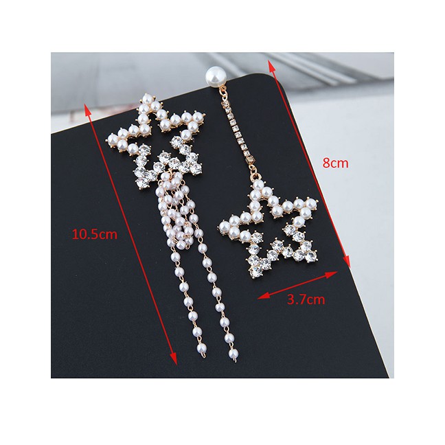 LRC Anting Tusuk Fashion Gold Color+white Star Shape Design Tassel A56462