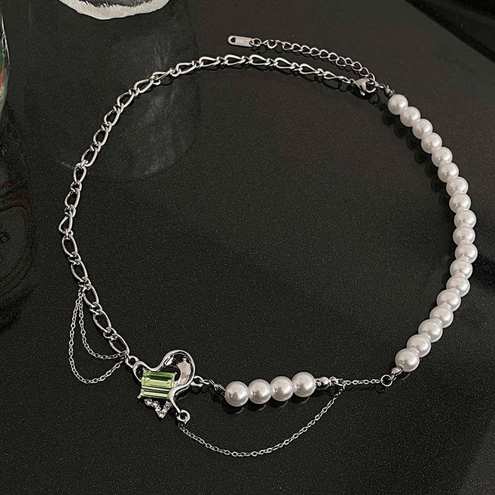 MXBEAUTY Cinta Jahitan Kalung Mutiara Kreatif Klasik Vintage Perak Pacar Pengantin Perhiasan Tulang Selangka Choker Gadis Korea Style Necklace