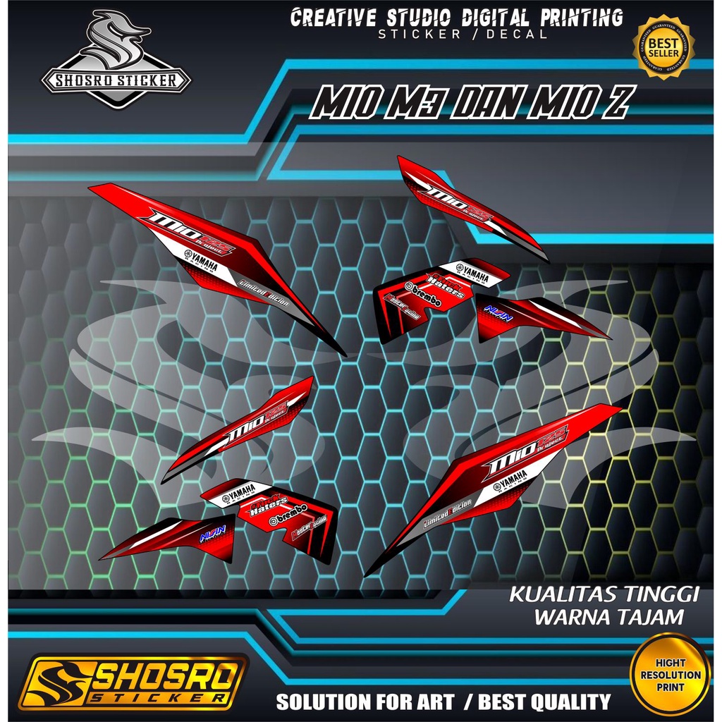 COD-STRIPING CUSTOM MOTOR YAMAHA MIO M3 DAN MIO Z MOTIF RACING MERAH HITAM