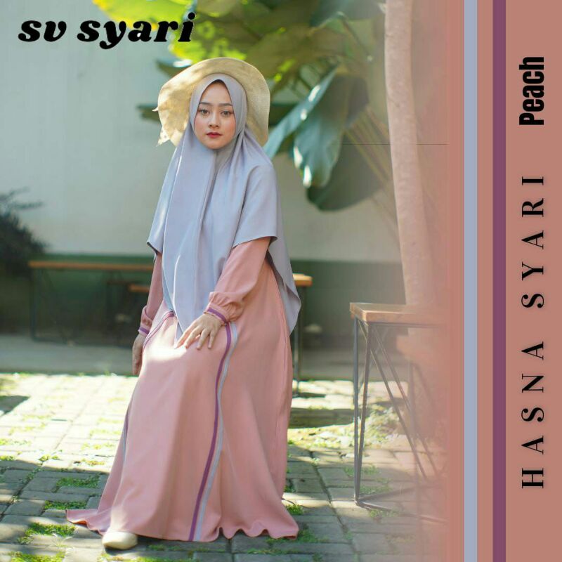 [Realpic] Gamis Branded Hasna Set Syari SvSyari original Pink (Peach) / gamis dewasa / daily / Murah