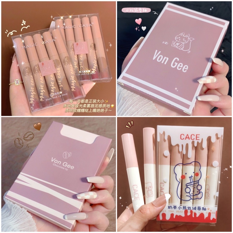 SET 5PCS LIP GLAZE SET BOX LIPSTIK lipstik HANASUI MATTE / HANASUI MATTEDORABLE LIPCREAM