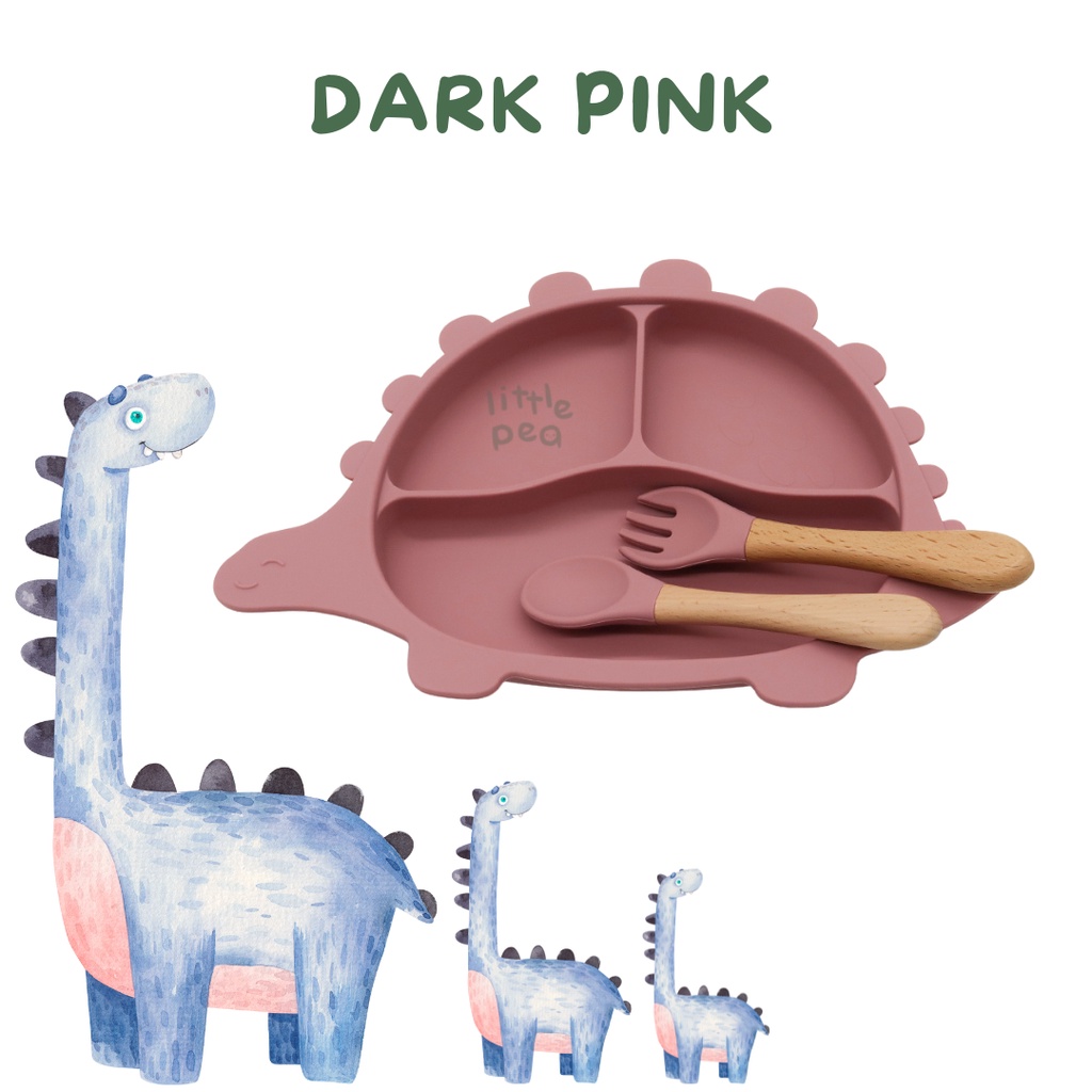 Little Pea Dinosaur Suction Silicone Plate | Piring Silikon Dino dengan suction-Dark Pink