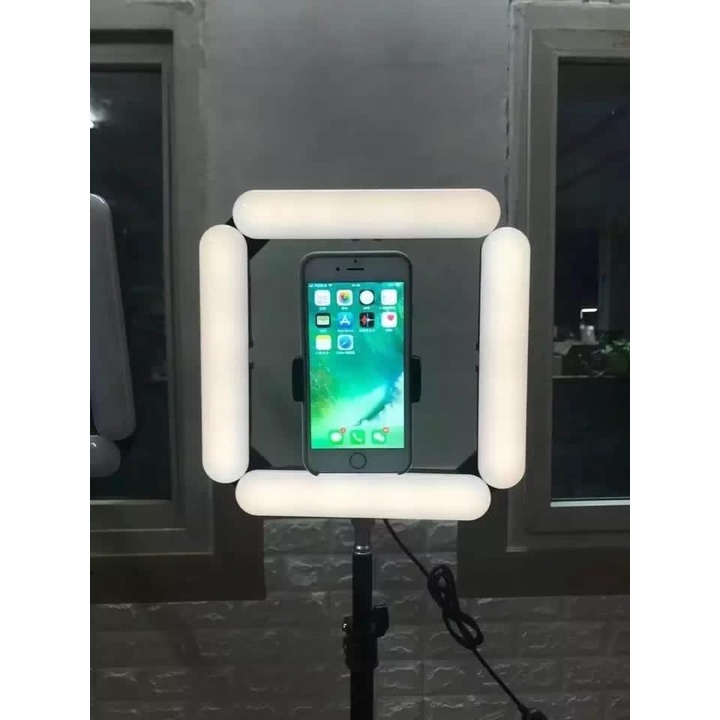 V8 - SEGIEMPAT LED / 4 LAMPU Foldable Selfie Make Up Ring Light 12in