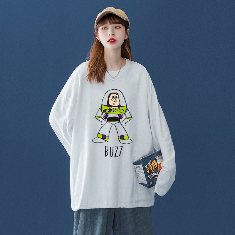 Kaos oblong wanita Crewneck oversize wanita lengan panjang