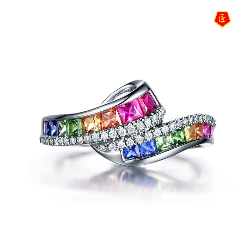 [Ready Stock]European Red Sapphire Ring 18K Gold Inlaid Zircon Fashion Elegant