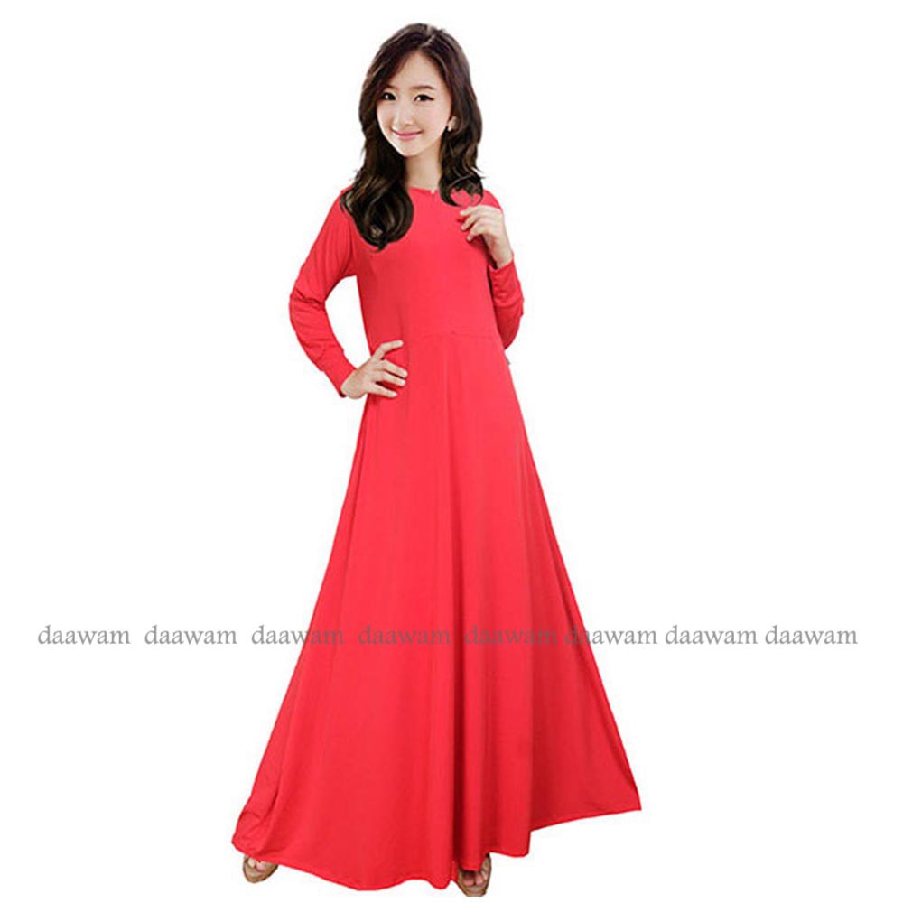 Daawam Ori Gamis Polos Bahan Jersey Original Ukuran S M L XL XXL Resleting Depan Warna Merah Cabe