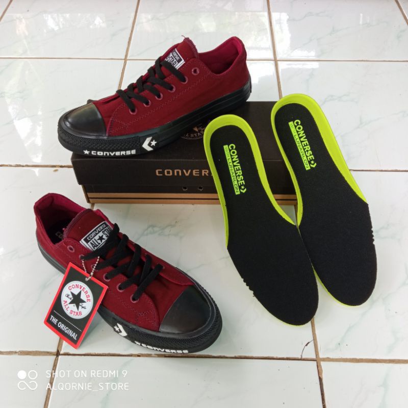 Sepatu Sneakers Terbaru Converse  Chuck Taylor ll low pendek army black ox white-MARUN BLACK