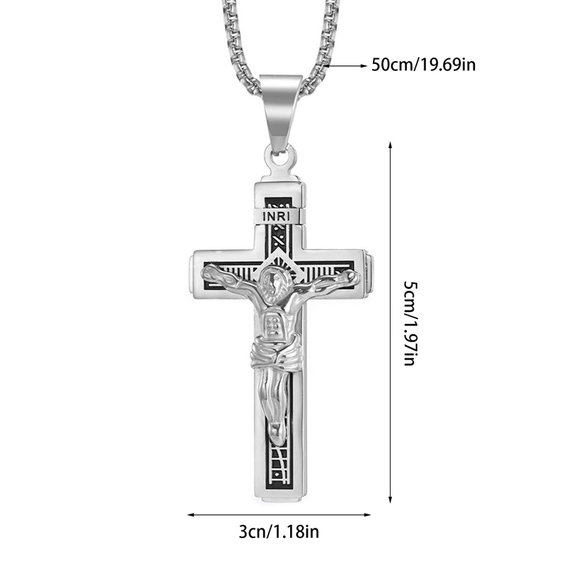 Kalung Rantai Liontin Salib Yesus Bahan Stainless Steel Warna Emas Untuk Pria