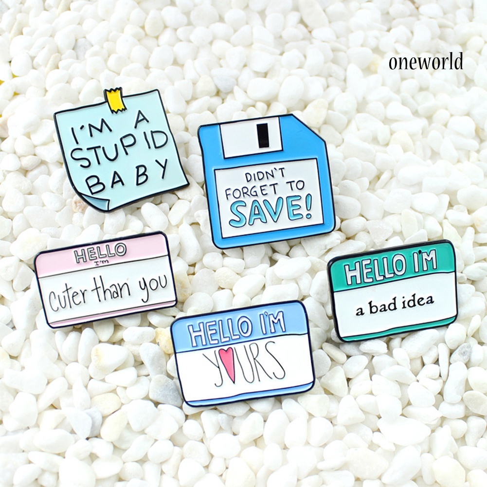 OW@ Funny Dialogue Message Notes Memory Card Enamel Brooch Pin Denim Jacket Badge