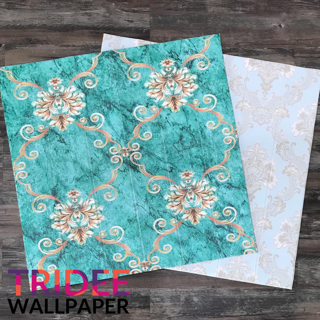 Wallpaper Foam 3D Motif Damask hijau biru|TRIDEE DAMASK GREEN BLUE