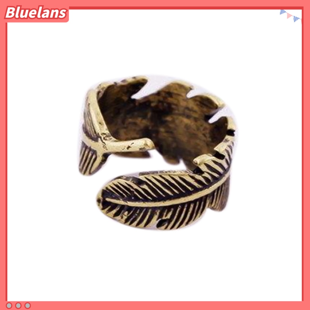 Bluelans Open Ring Etched Leaf Feather Adjustable Antique Bronze Unisex Opening Ring Jewelry