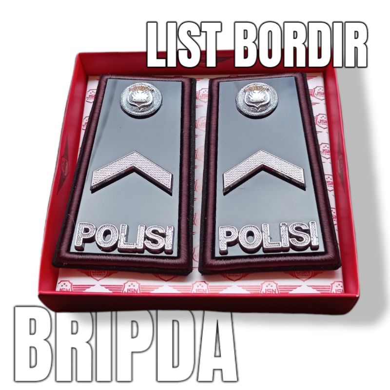 pangkat bripda kilap, polisi, polri, aksesoris polisi, akrilyc, list bordir, pangkat bripda list bor