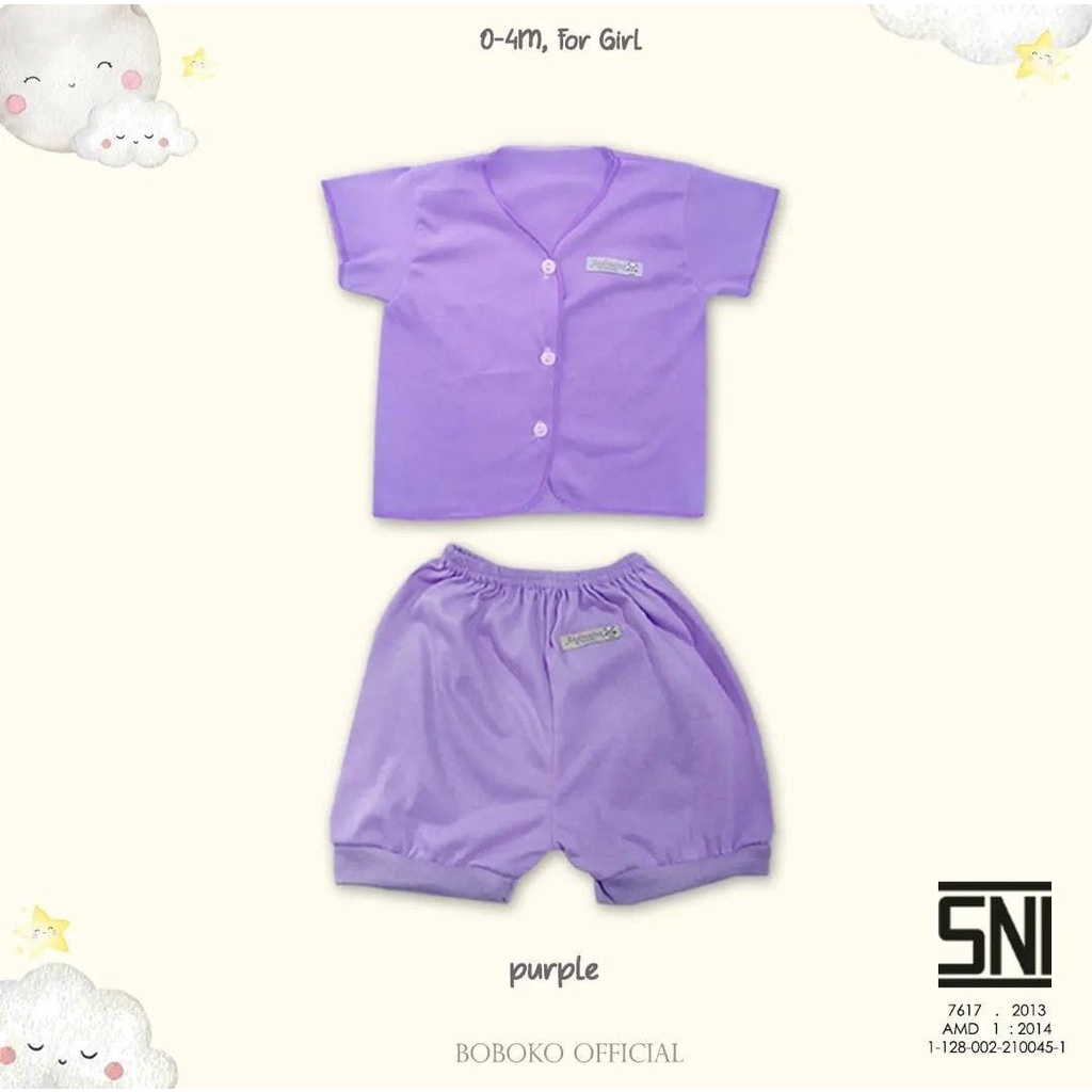 Baju Bayi Setelan Pendek BOBOKO Katun Polos Warna Pastel Untuk 0-4 Bulan