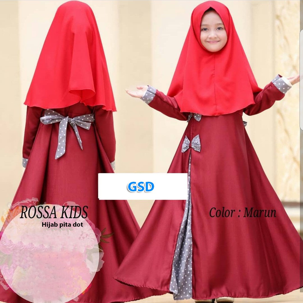 hijab rossa kids/baju maxi bergo anak/setelan long maxi+bergo anak/setelan baju gamis+bergo anak