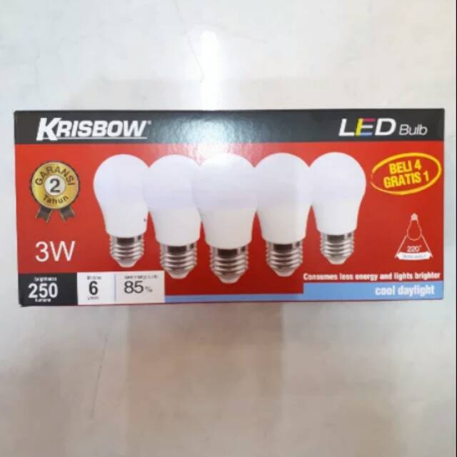Bohlam lampu LED 3 watt krisbow paket isi 5 pcs