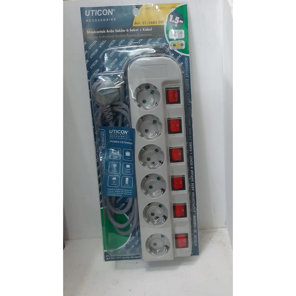 STOP KONTAK 6 LUBANG + SAKLAR TERSENDIRI KABEL 1.5M UTICON ST-1682 SW