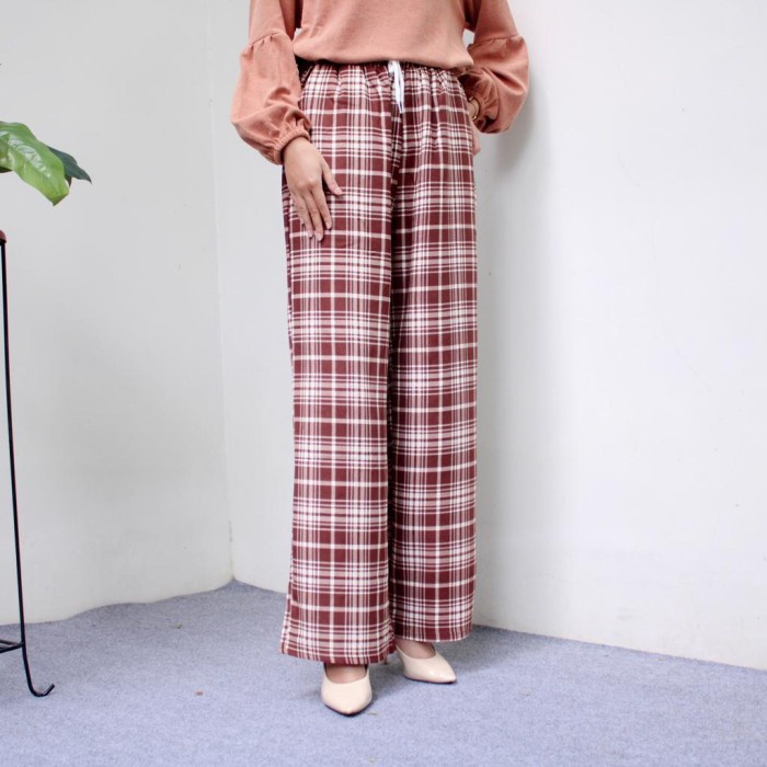 Murah Laura Pants | Celana Katun Motif Kotak | Celana Korea |Dosti Fashion - Dusty Standar Keren