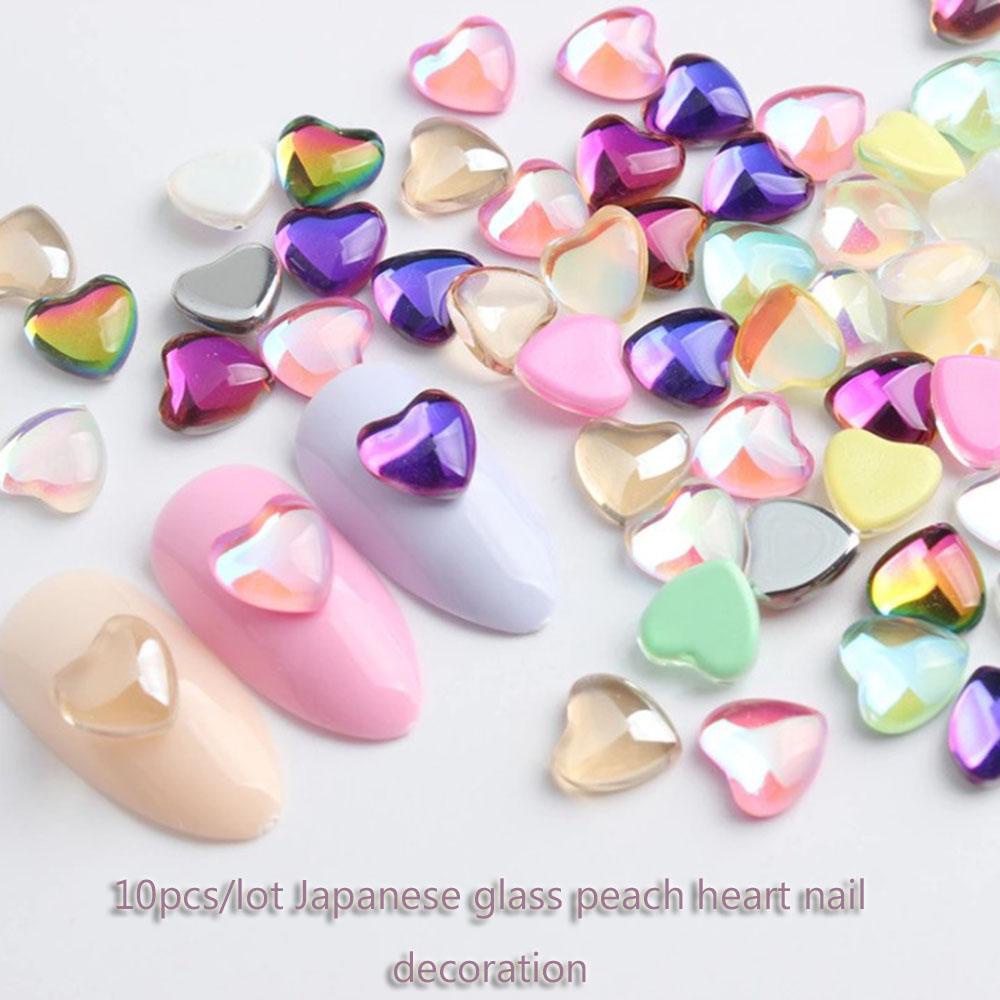 Agustin 3D Nail Art Rhinestones 10pcs/lot Kaca Manikur Aksesoris Peach Hati Nail Art Dekorasi