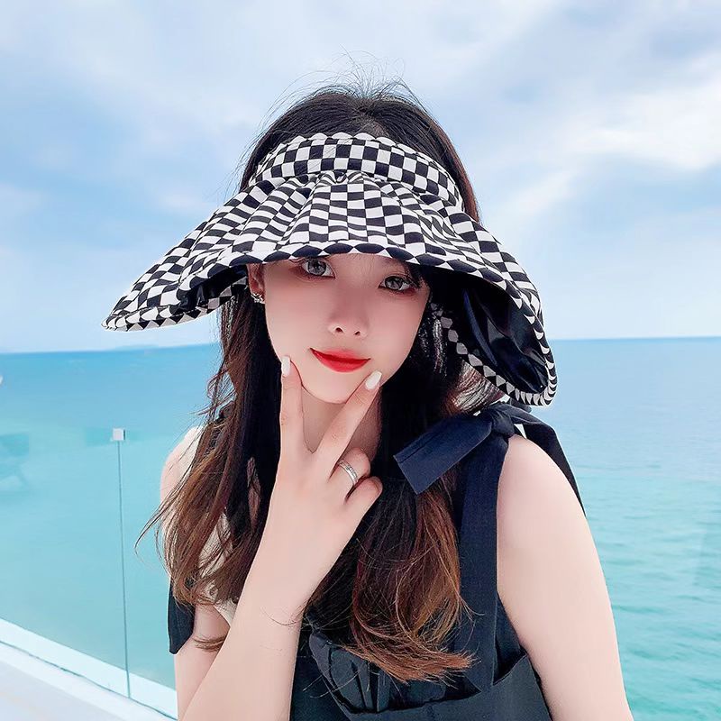 (Hello Girl) MZ26 Topi Anti UV Motif Catur Kekinian Gaya Korea Import