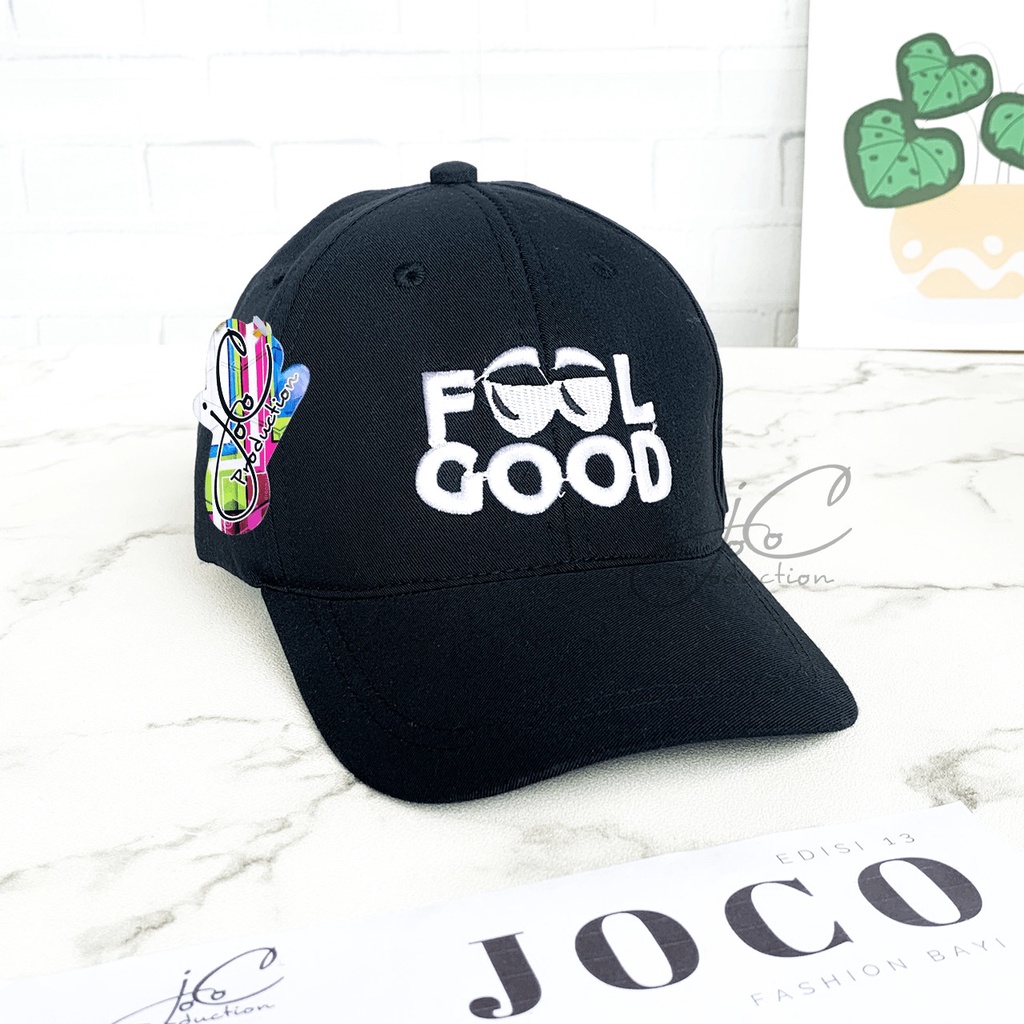 PHILEO | TOPI ANAK FASHION HAT TOPI MOTIF LUCU BORDIR UNISEX TOPI MOTIF FEEL GOOD-Feel Good - Hitam