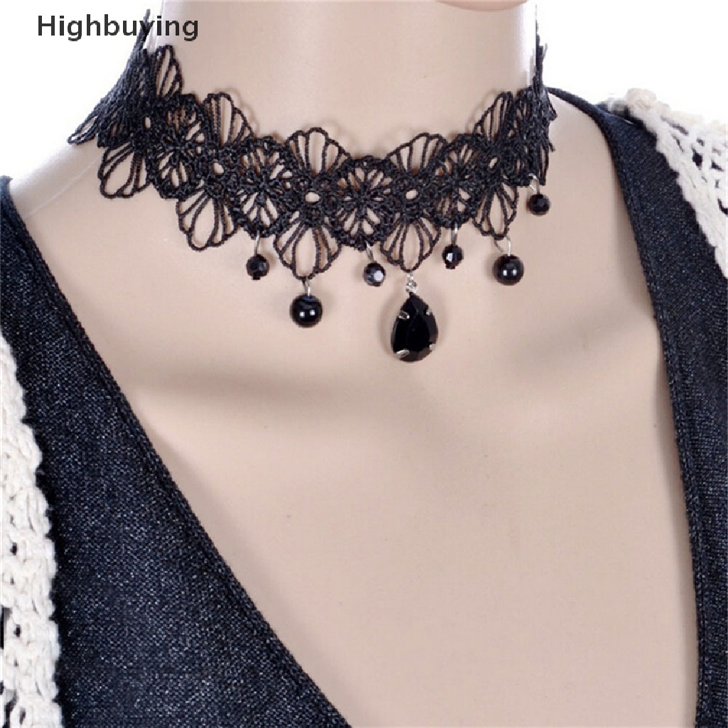 Hbid Kalung Choker Lace Hitam Gaya Gothic Retro Dengan Liontin Bunga Untuk Wanita