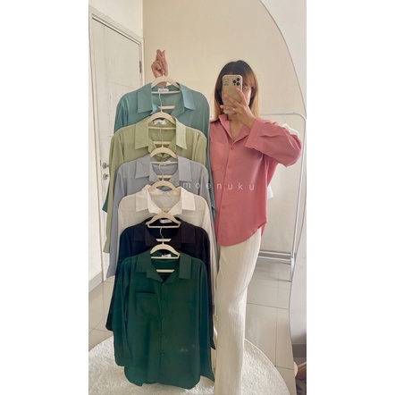 Kemeja Basic Polos Lengan Panjang Atasan Kemeja Chic Korea Style