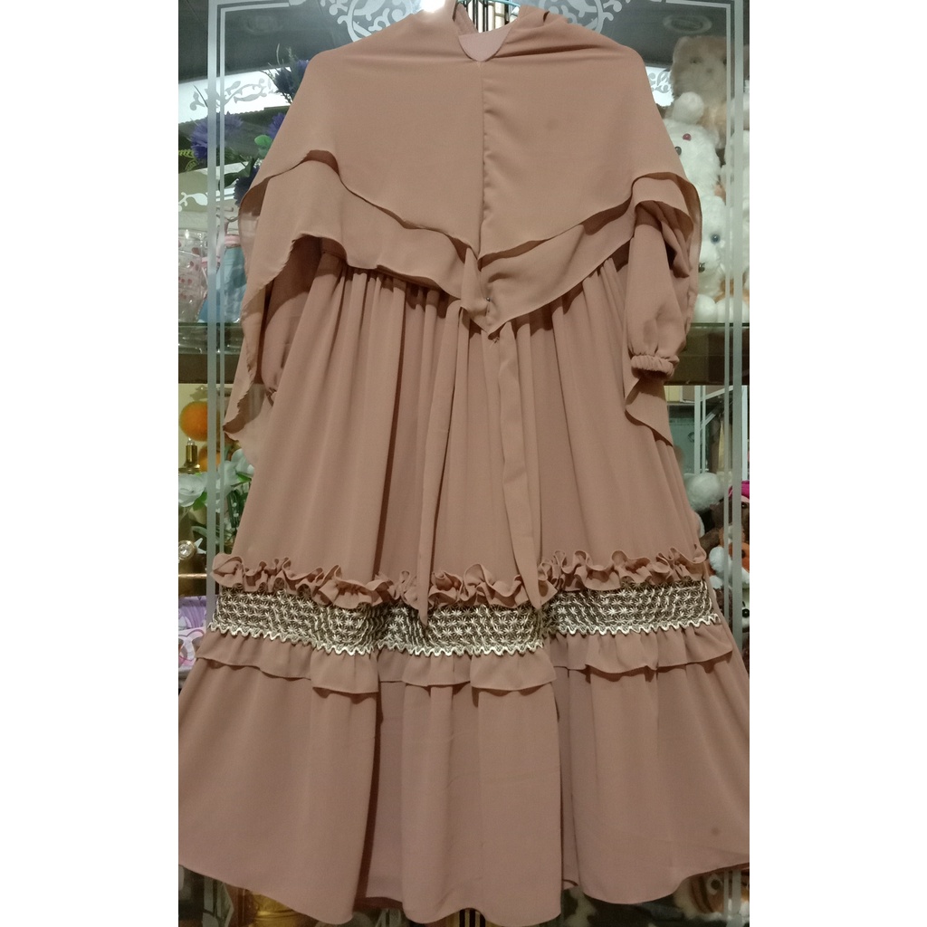 Gamis syar.i usia 7/8 th model renda besar gold#gamis cerutti babydoll anak indonesia