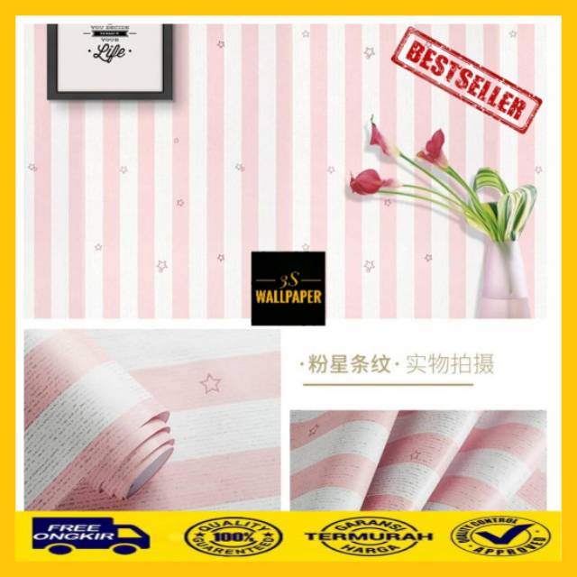 Wallpaper Dinding Salur Bintang Pink Wallpaper Wall Sticker Pink Star Line Wallpaper