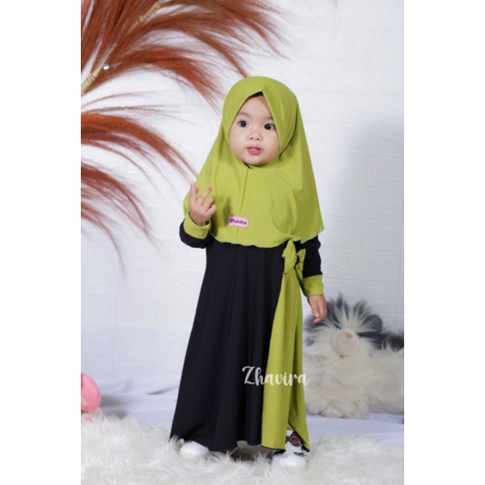 Laneeka Dress by Zhavira - Hitam Olive -  Gamis Bayi Balita Anak Perempuan