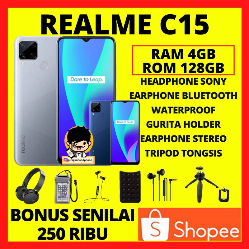 REALME C15 RAM 4/64 GARANSI RESMI HP REALMI RILMI C15 RAM 4GB INTERNAL 64GB GAMING BATTRY 6000MAH