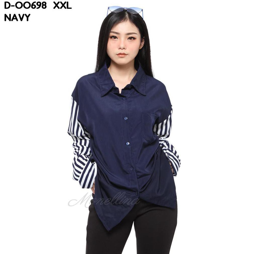 Fashion Baju Kemeja Atasan XXL Jumbo Kerja Murah Wanita Kekinian Salur D-00660